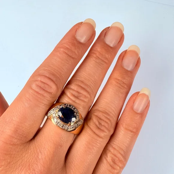 Ross Simons 3 CT Natural Blue Sapphire Vermeil Sterling Silver 925 Vintage Ring - Picture 9 of 11